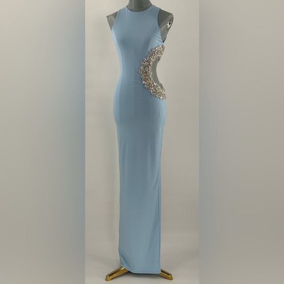 🆕 BRONX & BANCO 🧿 NWOT Camila Rhinestone Cutout Maxi, Powder Blue, Sz XS US 2 - Picture 4 of 16